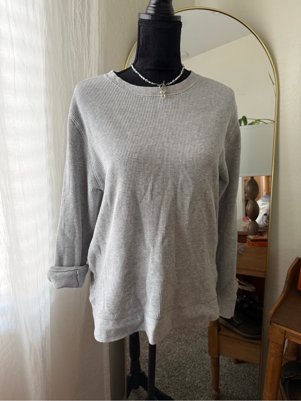 Everlane Organic Cotton Light Gray Waffle Knit Sweater